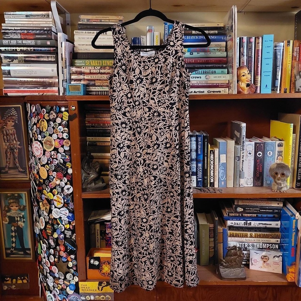 Vintage long black and tan floral dress.